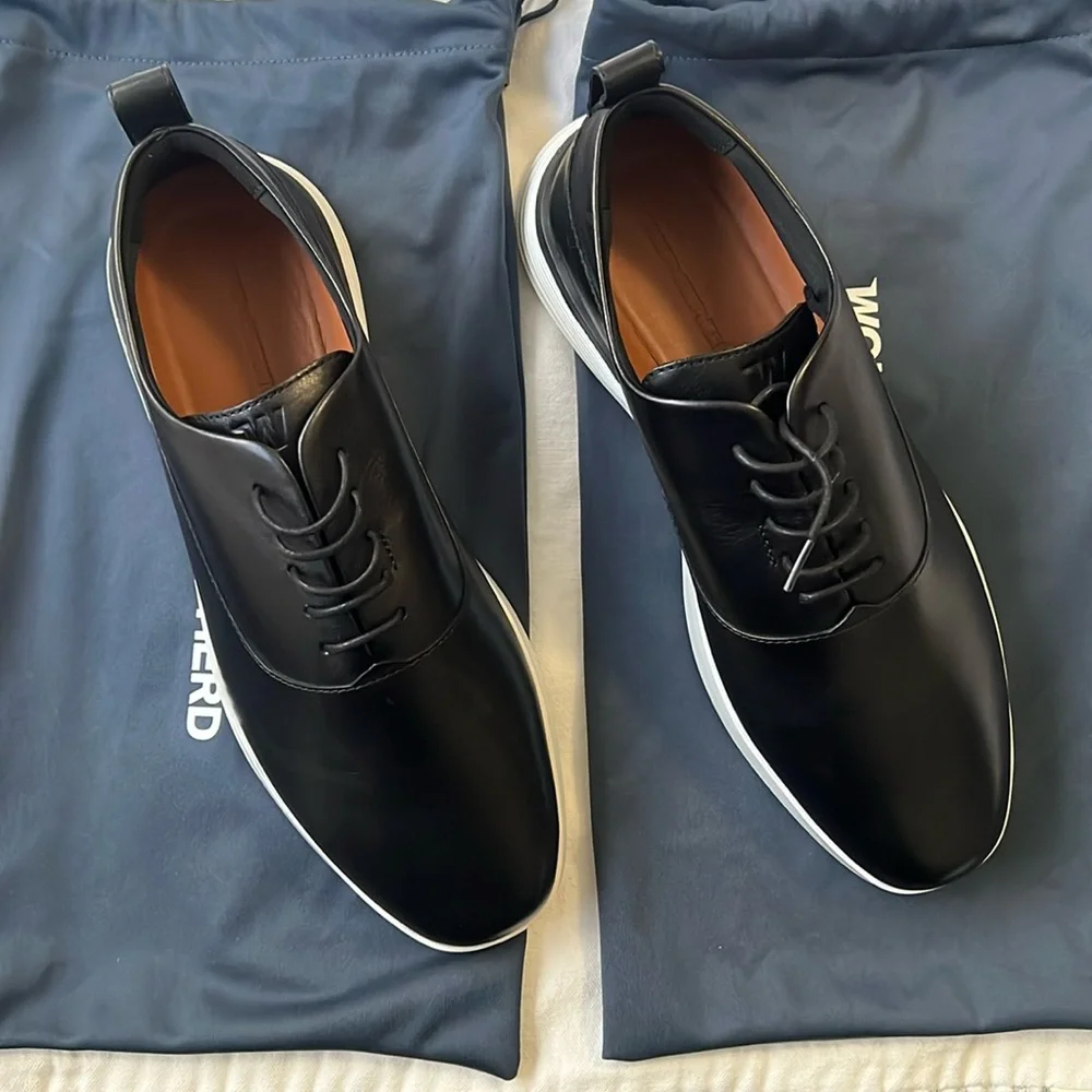 Men's Black Leather Crossover Derby Dress Sneakers